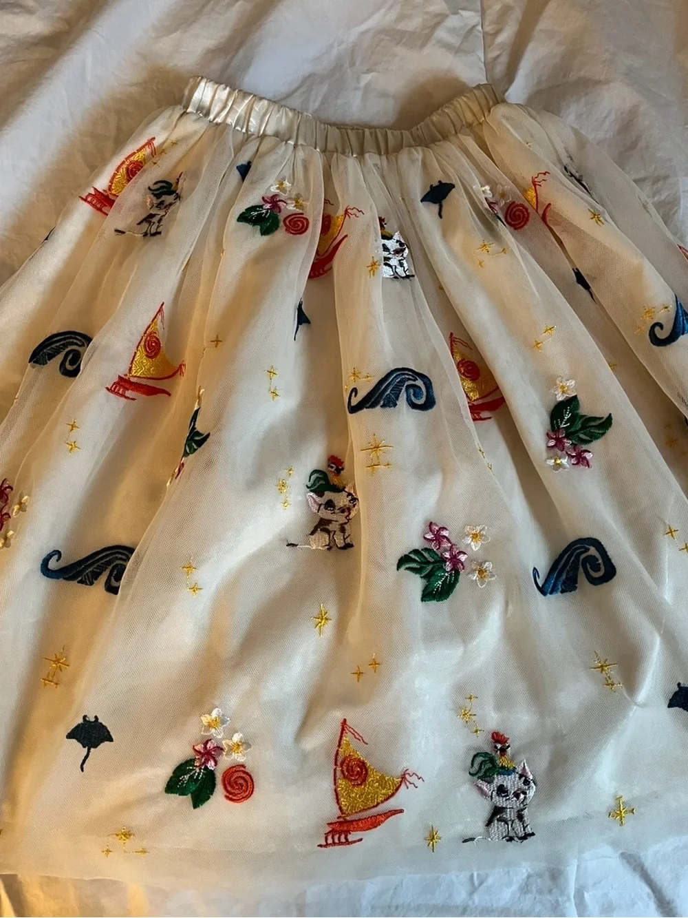 Hanna Andersson Cream Embroidered Moana & Floral Tulle Skirt
